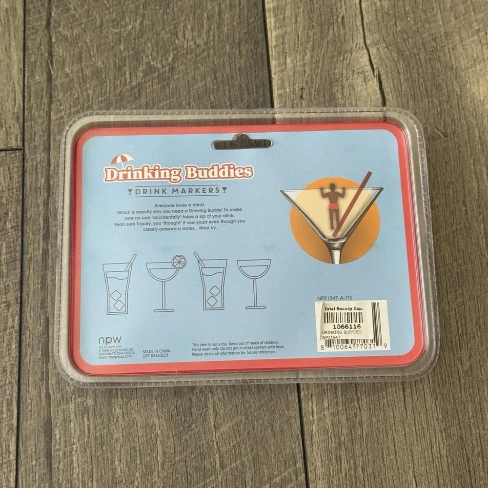 NPW Drinking Buddies Cocktail Wine Glass Charms Drink Markers 6 pcs Party Gift